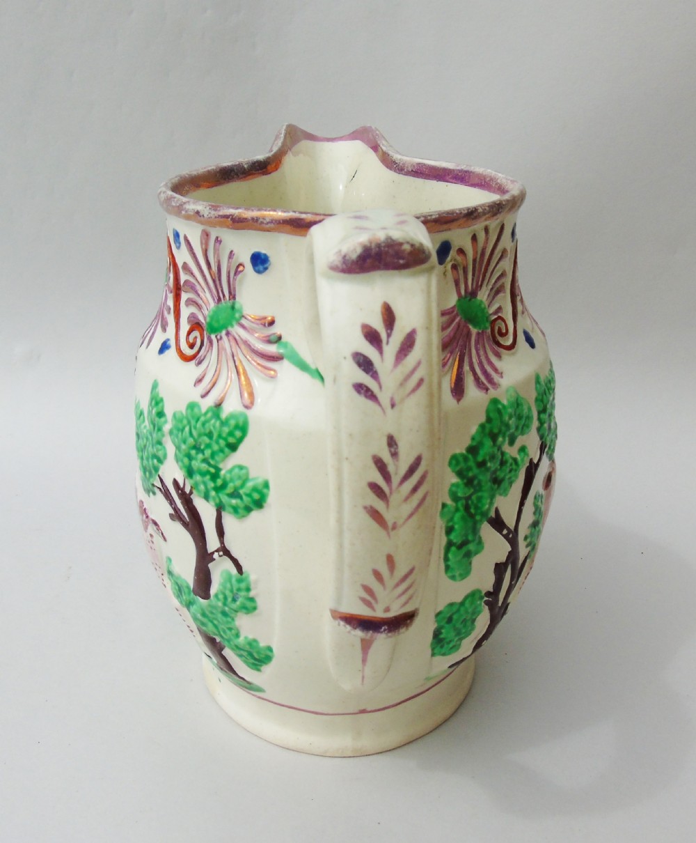Attractive Pink Lustre Creamware Jug With Deer Circa 1820 View VI