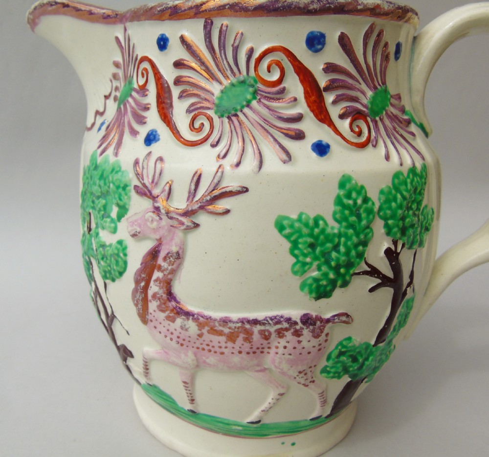 Attractive Pink Lustre Creamware Jug With Deer Circa 1820 View VII