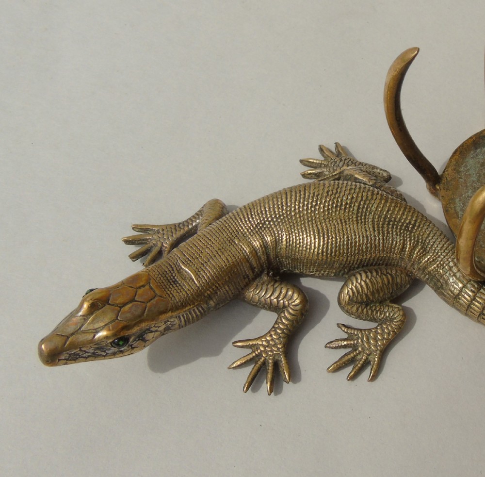 Antique Gilt Bronze and Cut Glass Lizard Inkwell View VI