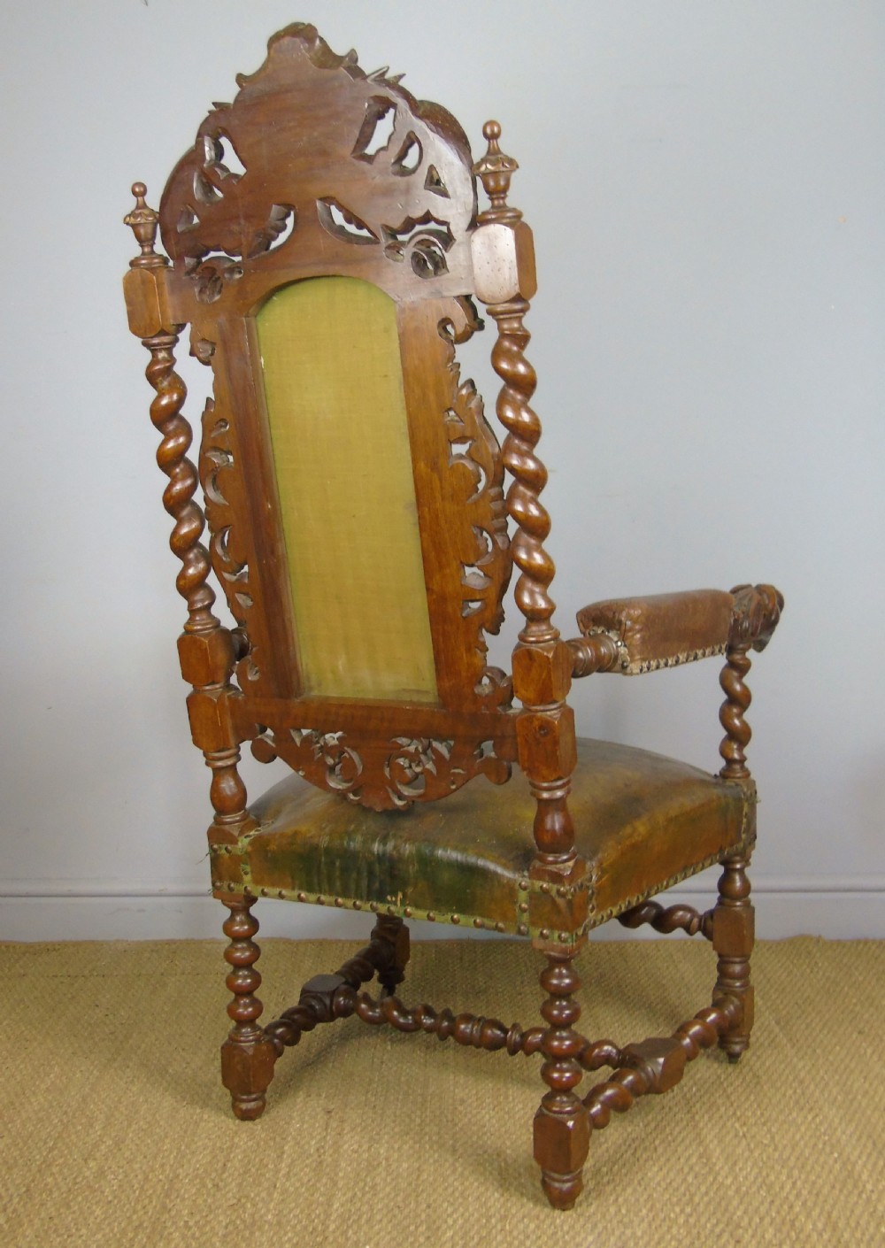 Stunning Large French Carved Leather Chair Griffins View V