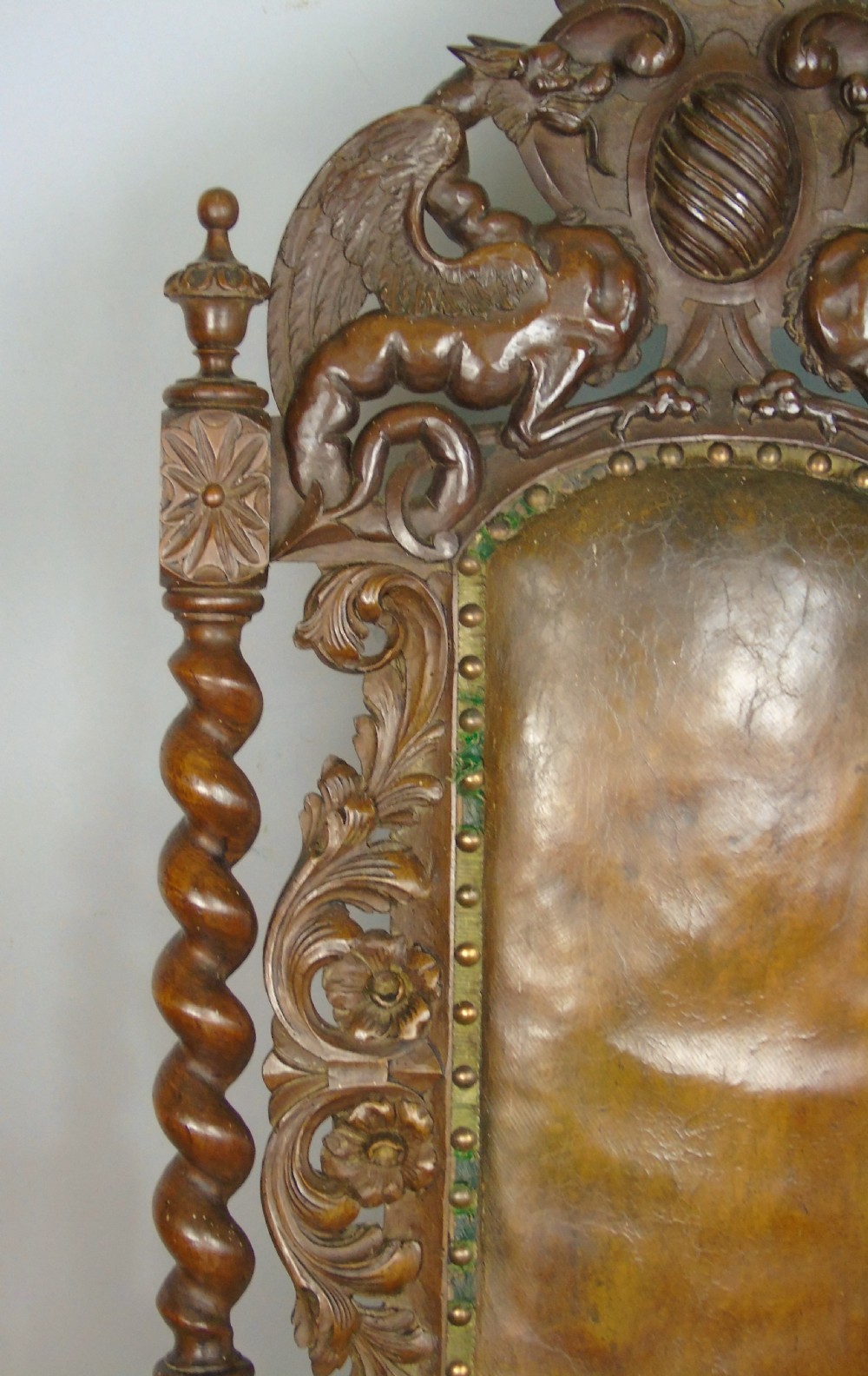 Stunning Large French Carved Leather Chair Griffins View VII
