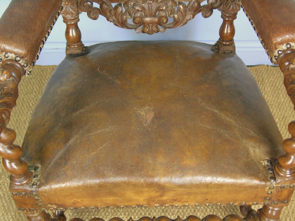 Stunning Large French Carved Leather Chair Griffins View VIII