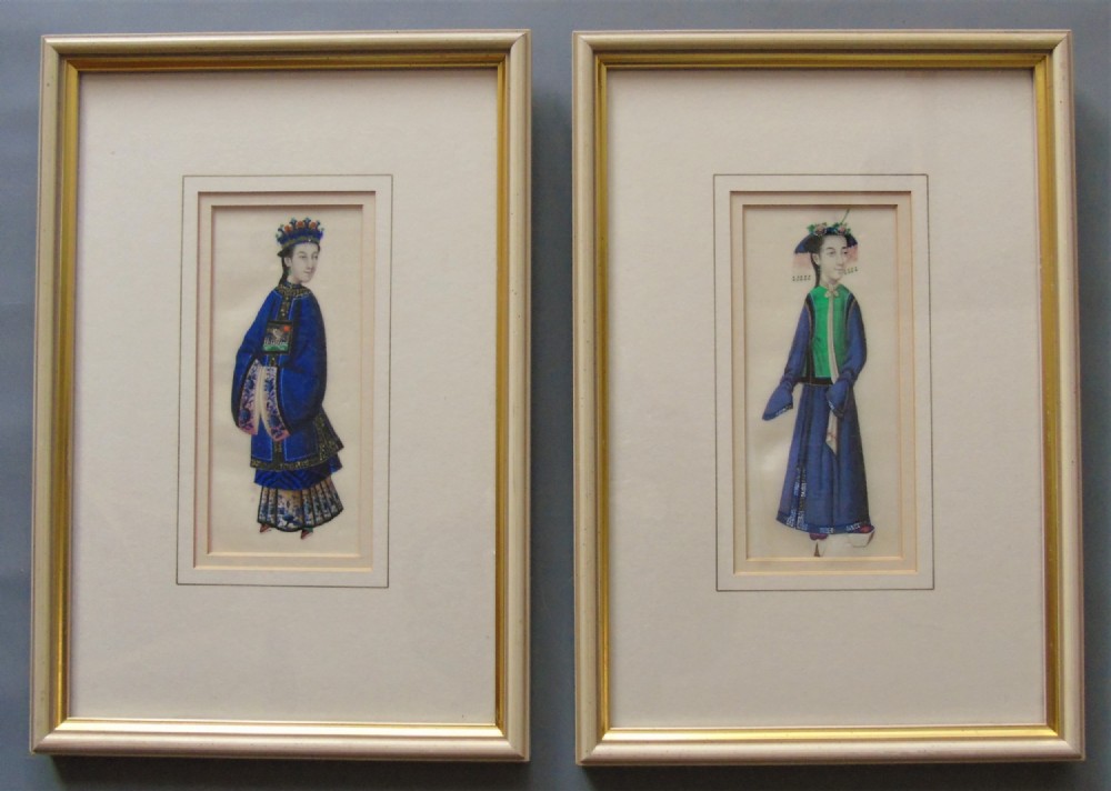 Good Pair of Antique Chinese Pith Paintings of Dignitaries