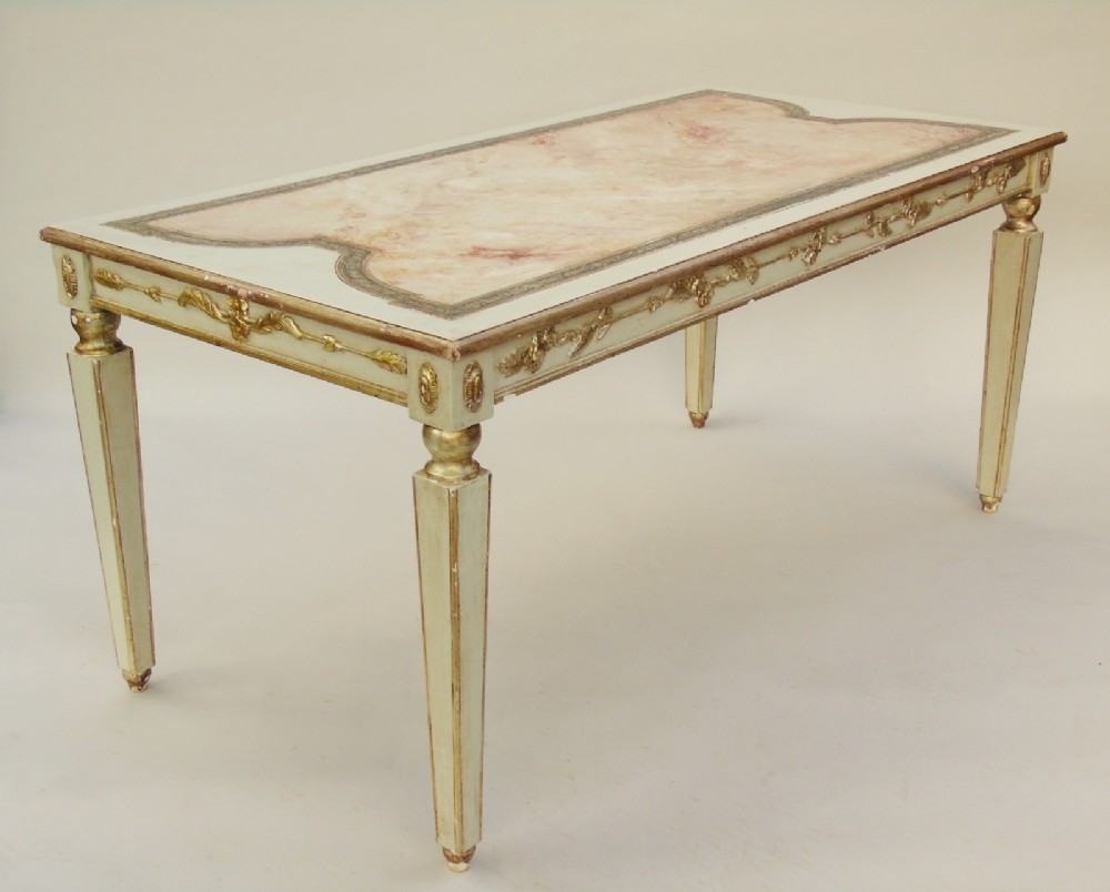 Elegant Venetian Silver Gilt & Painted Faux Marble Table
