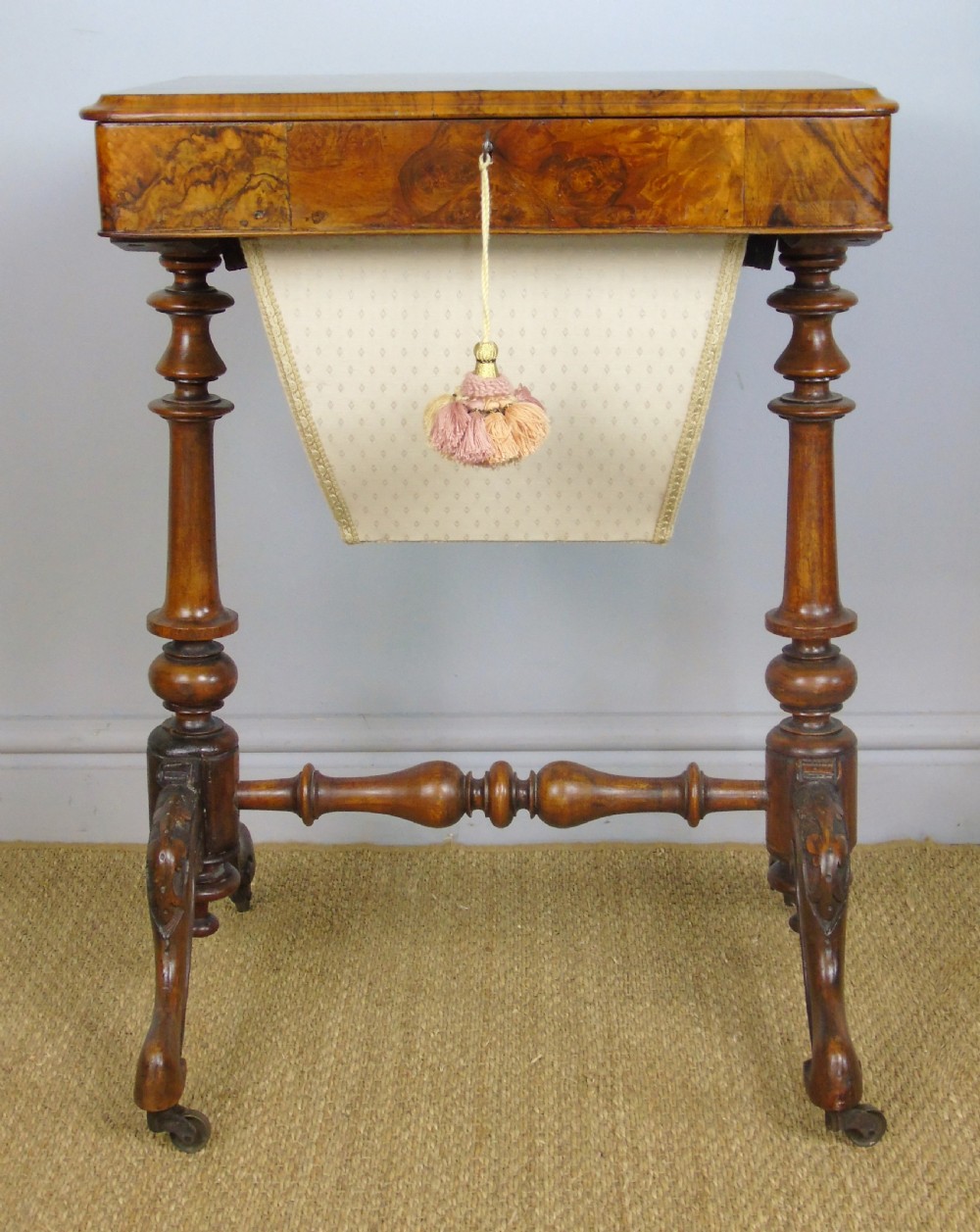 Beautiful Victorian Burr Walnut Sewing Table