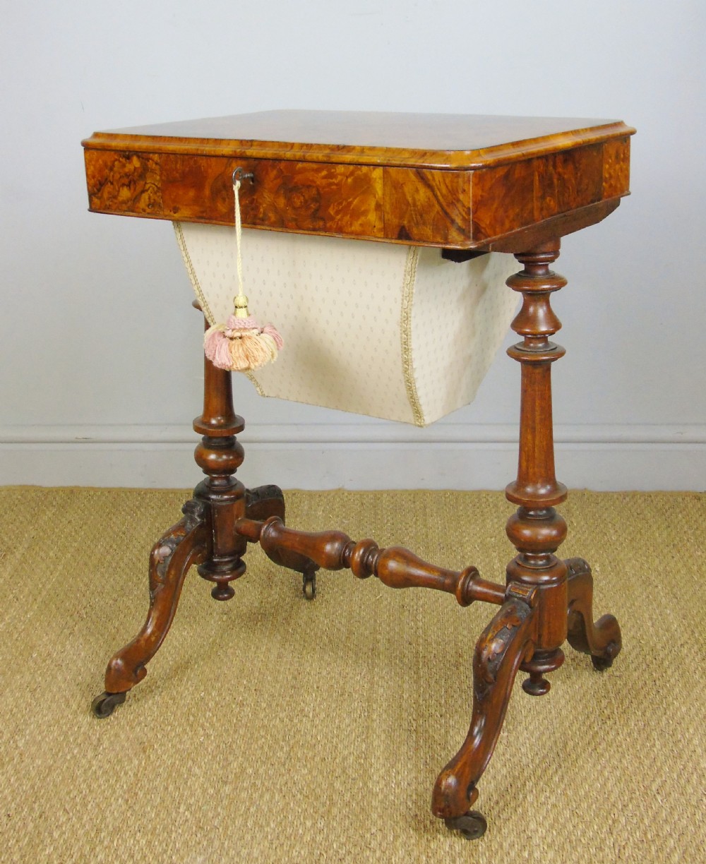 Beautiful Victorian Burr Walnut Sewing Table View III
