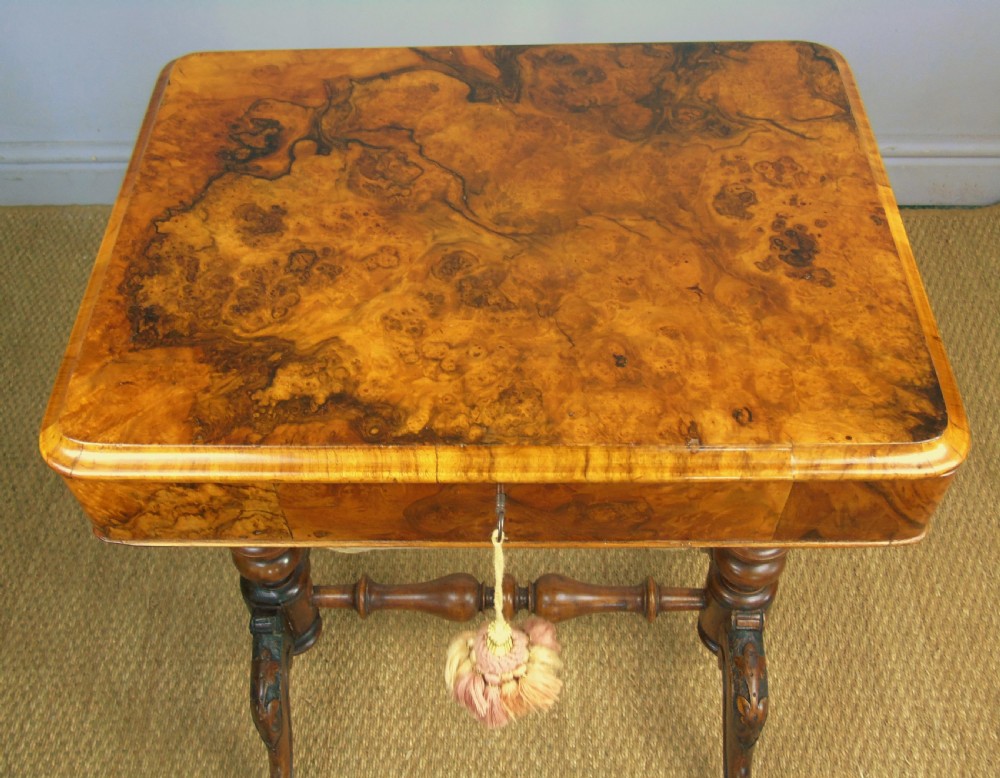 Beautiful Victorian Burr Walnut Sewing Table View IV