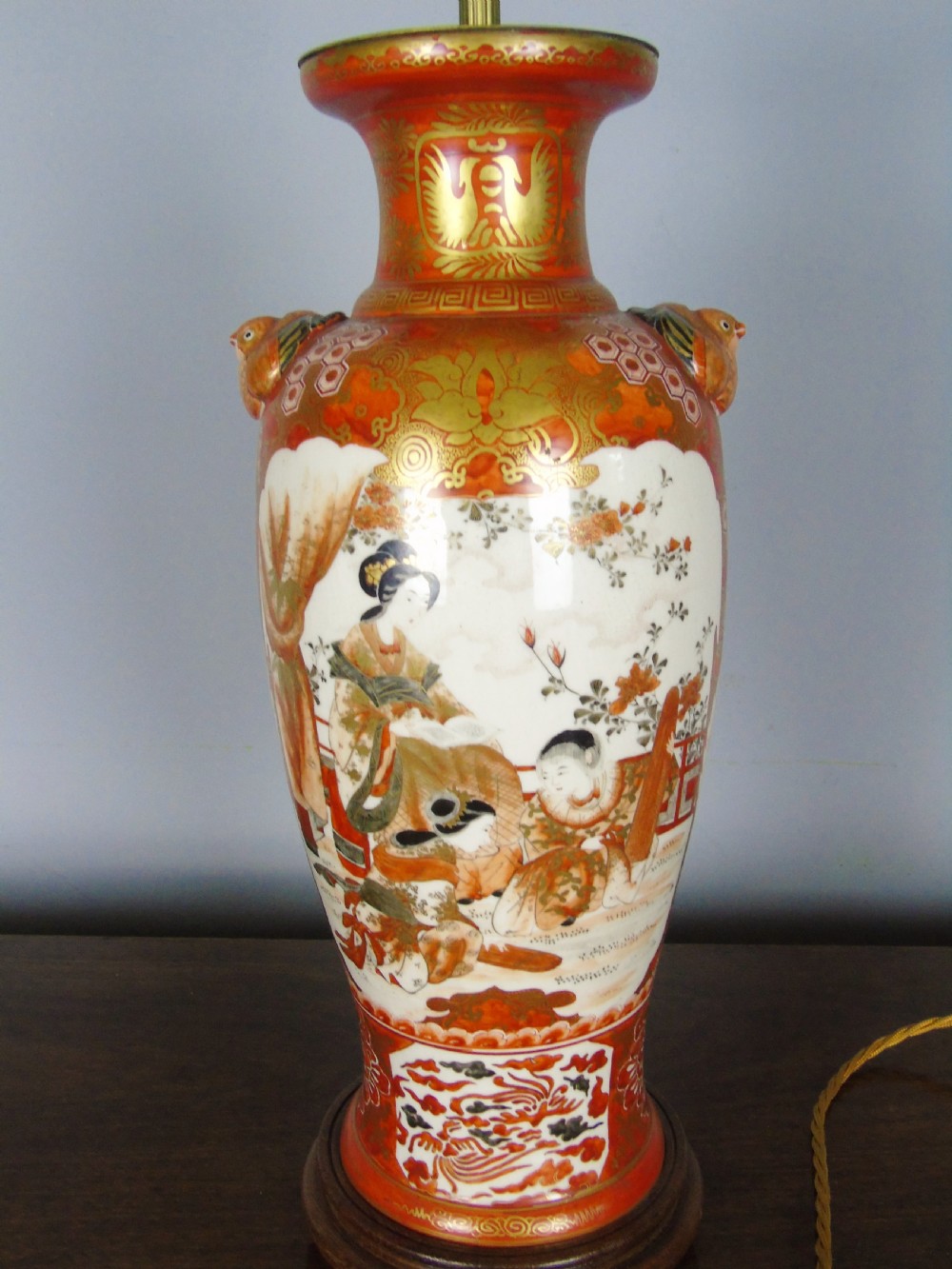Antique Japanese Kutani Meiji Table Lamp View V