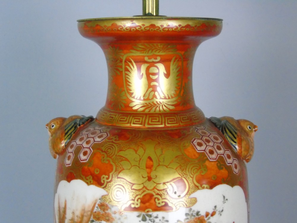 Antique Japanese Kutani Meiji Table Lamp View VI