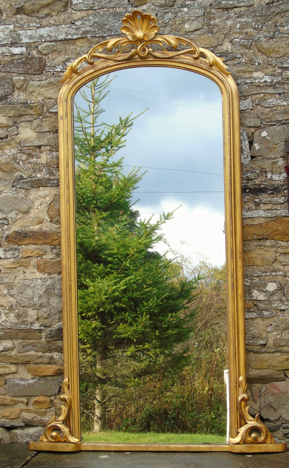 Large Antique French Arched Gilt Mirror of Unusual Size View II