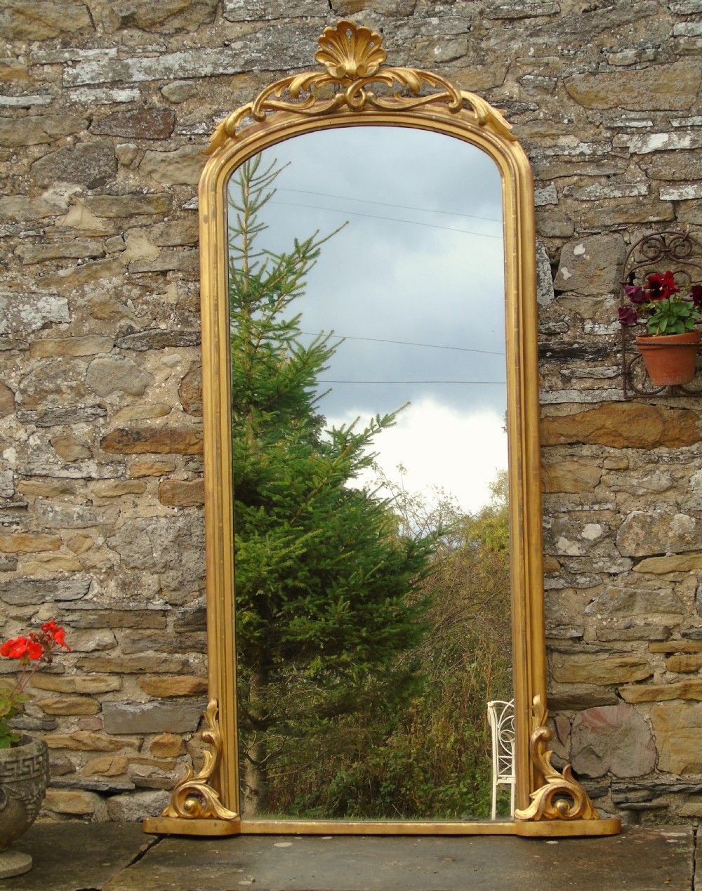 Large Antique French Arched Gilt Mirror of Unusual Size View V