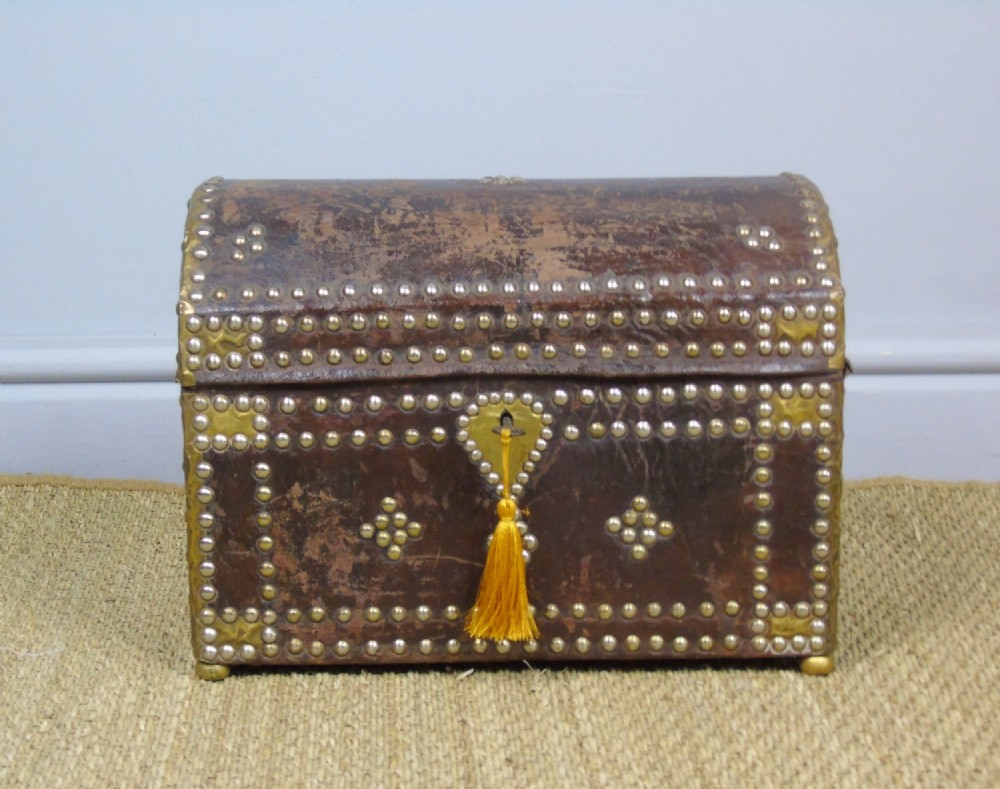 Antique French Studded Leather Dome Top Chest