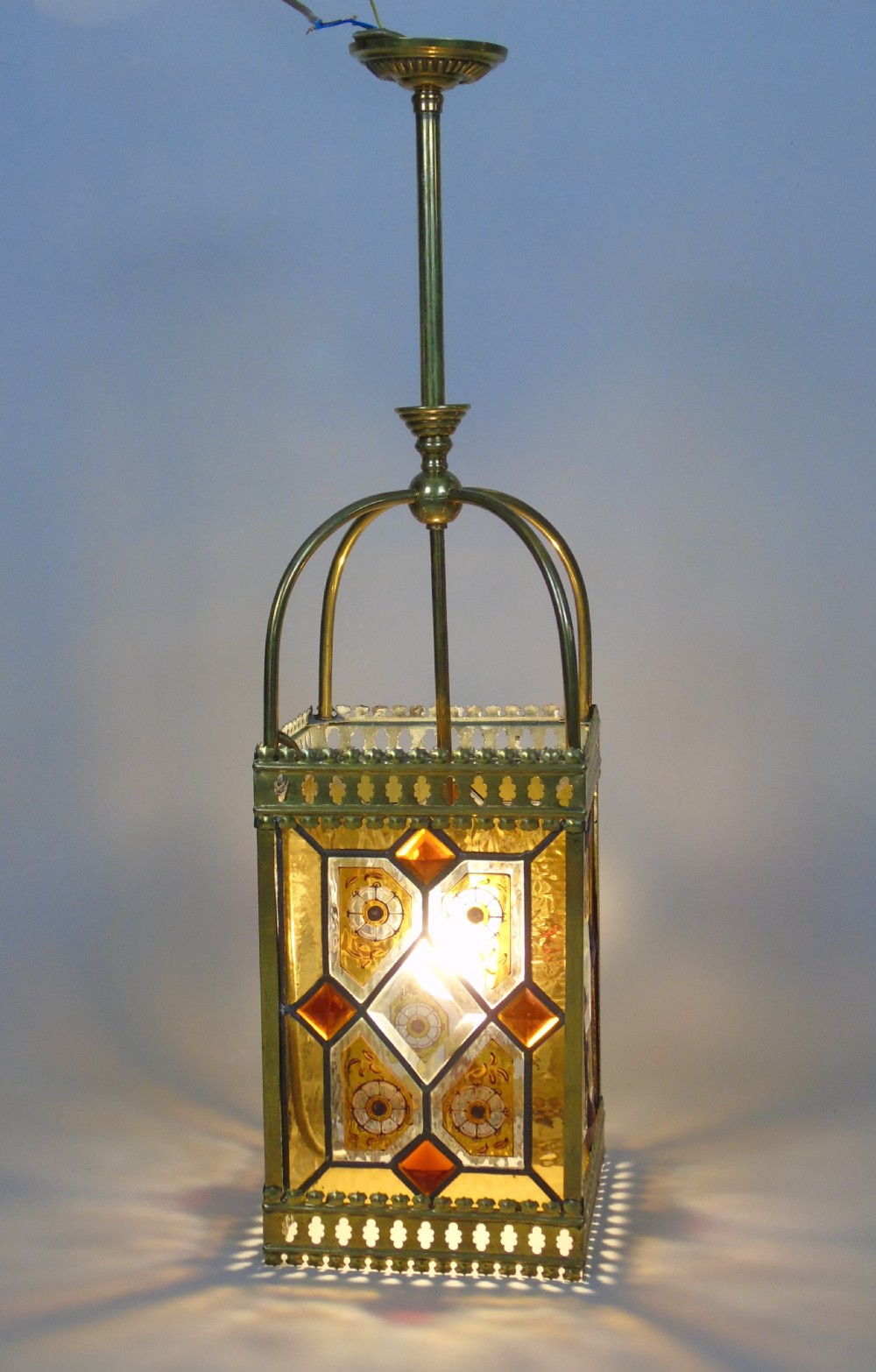 Stunning Antique Stained Glass Hall Lantern