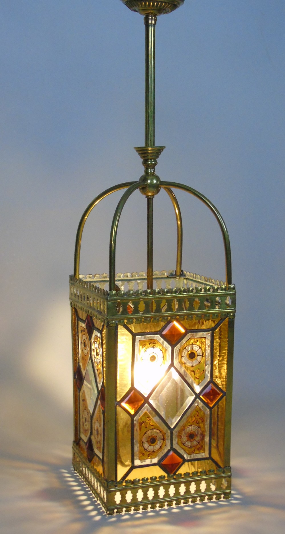 Stunning Antique Stained Glass Hall Lantern View III