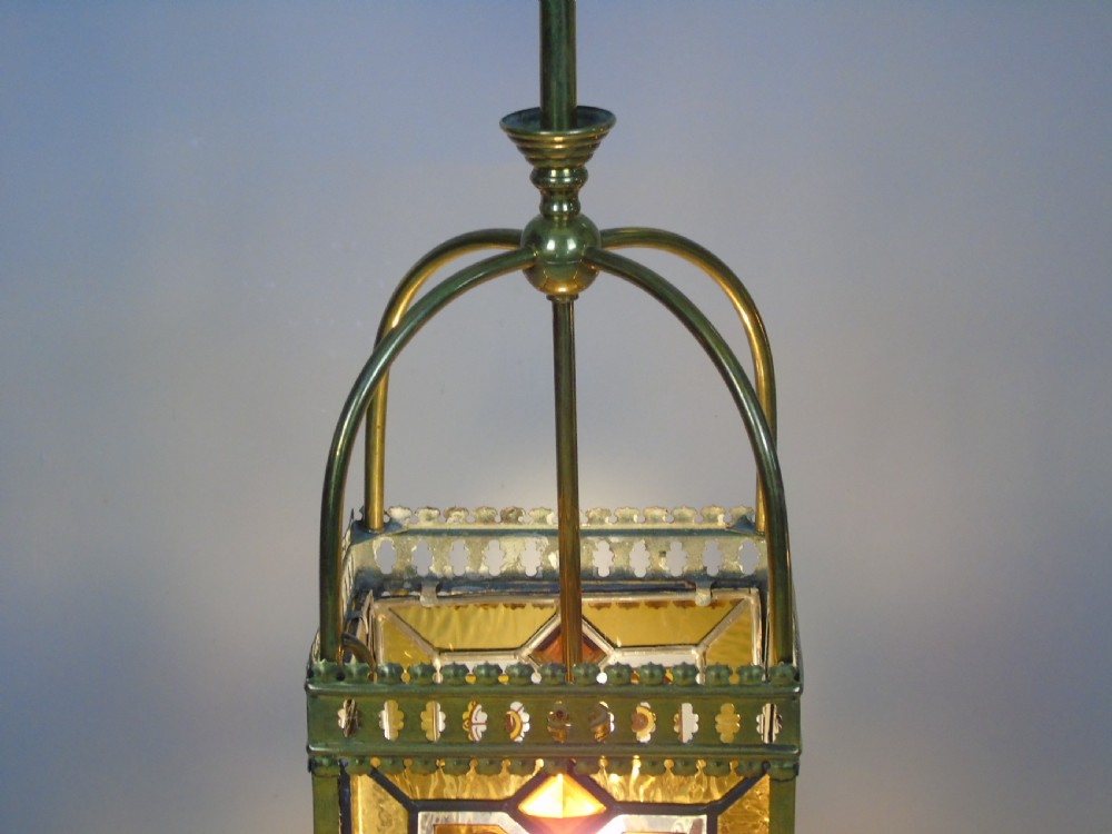 Stunning Antique Stained Glass Hall Lantern View IV