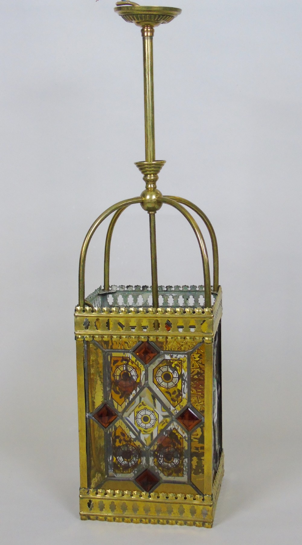 Stunning Antique Stained Glass Hall Lantern View V