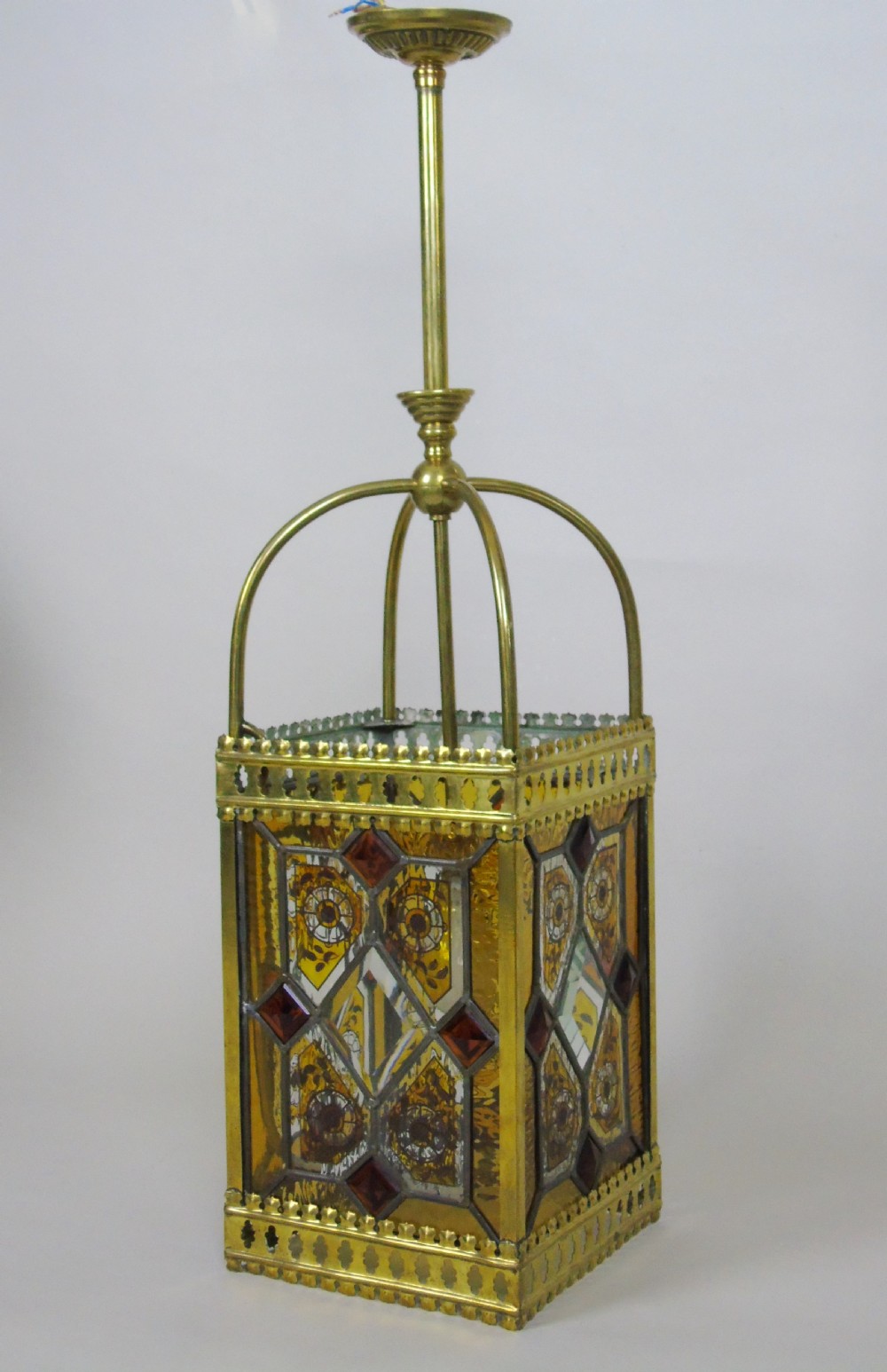 Stunning Antique Stained Glass Hall Lantern View VII