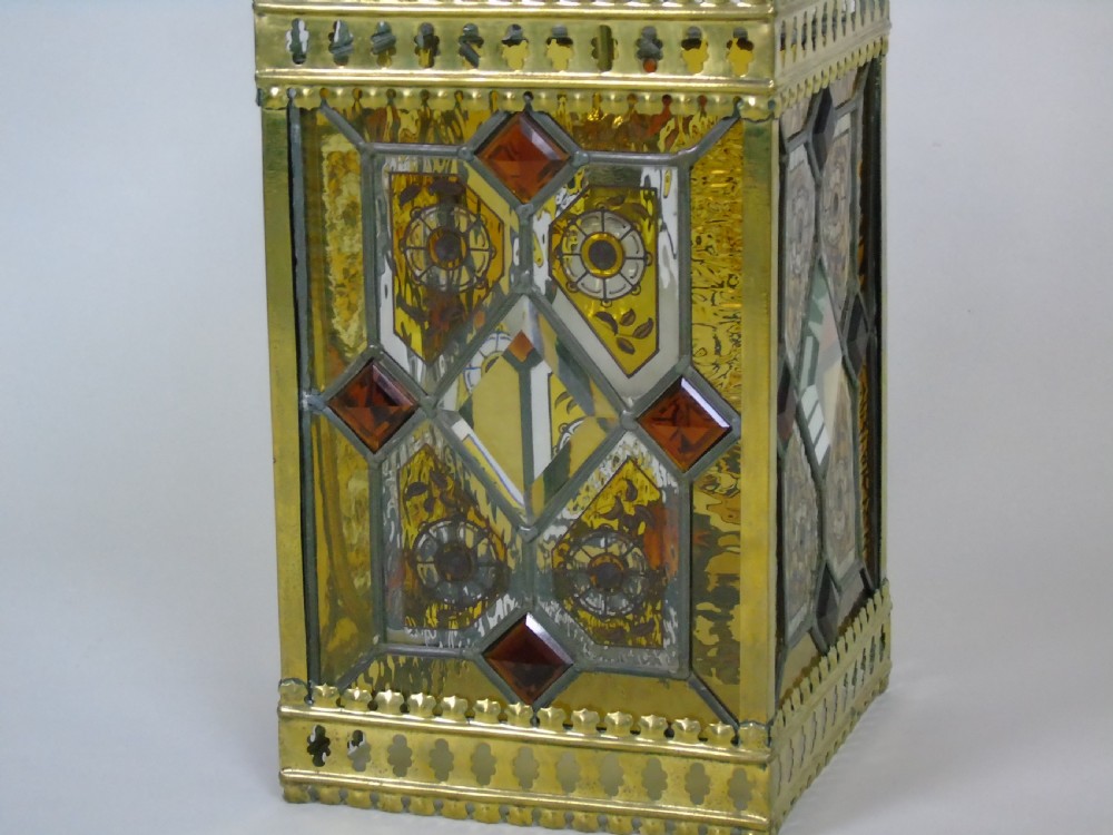 Stunning Antique Stained Glass Hall Lantern View VIII