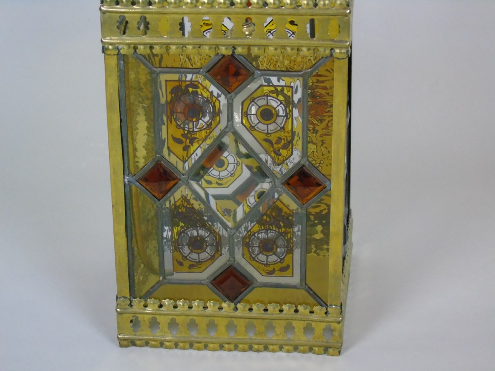 Stunning Antique Stained Glass Hall Lantern View IX