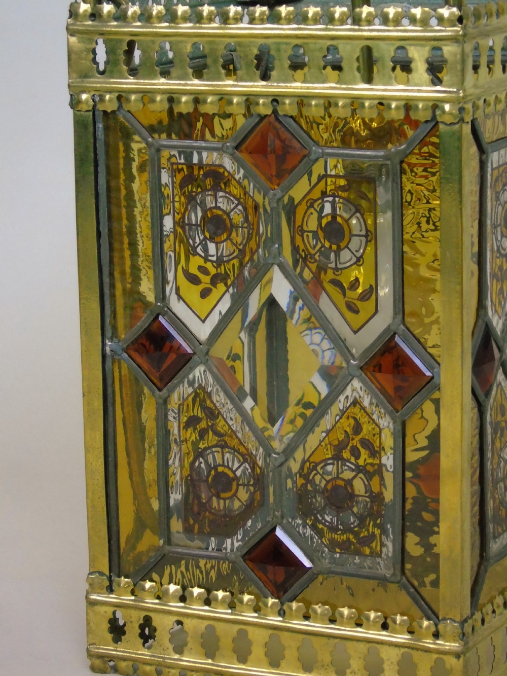 Stunning Antique Stained Glass Hall Lantern View X