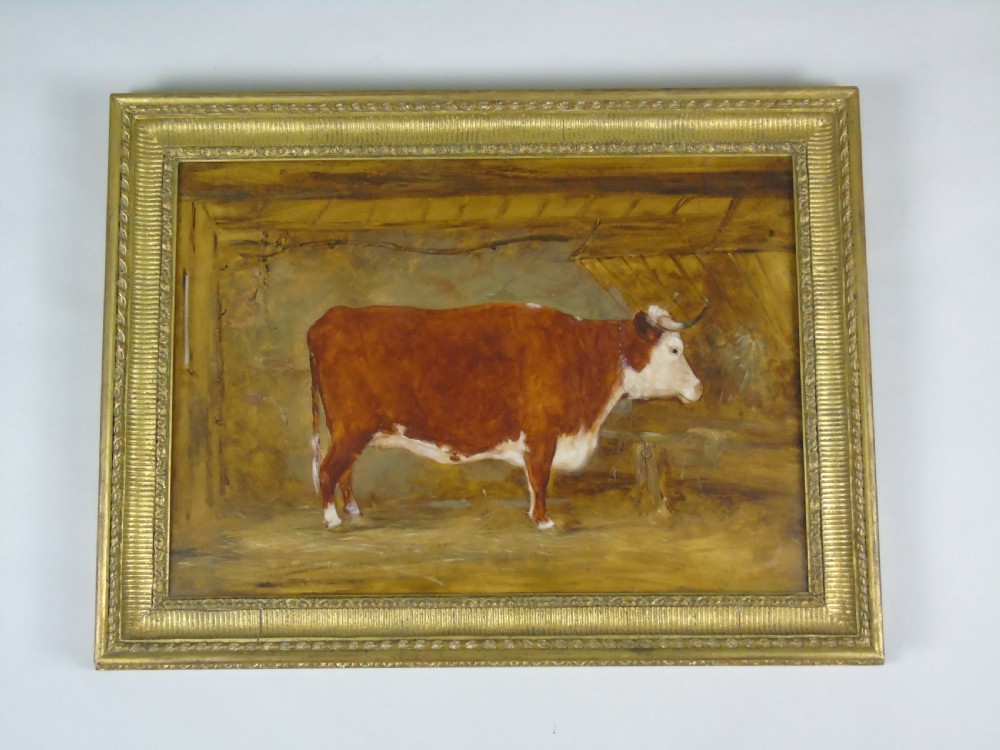 Early 19th Century Oil Painting Study of a Heifer Standing in a Stable. Circle of John Boultbee