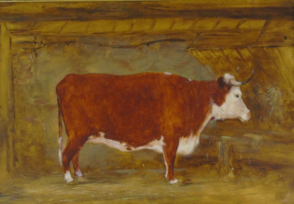 Early 19th Century Oil Painting Study of a Heifer Standing in a Stable. Circle of John Boultbee View II