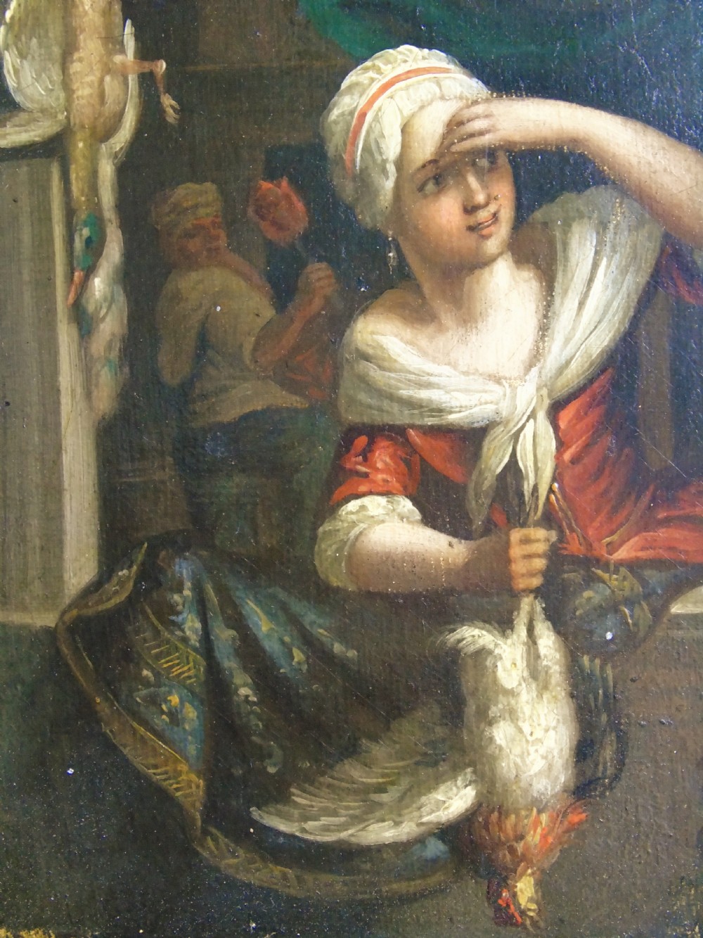 19th Century Flemish Oil Painting The Kitchen Maid View III