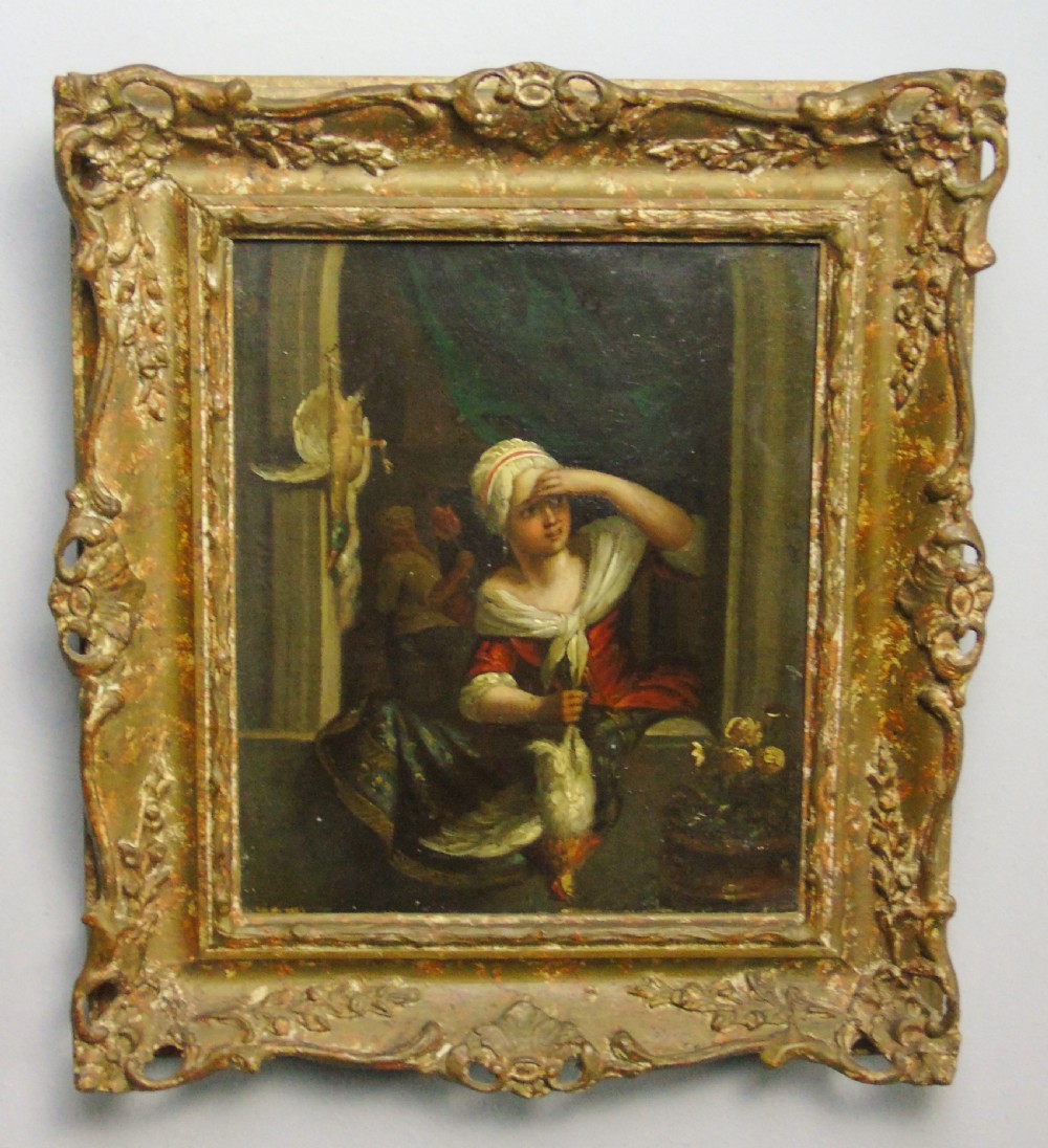 19th Century Flemish Oil Painting The Kitchen Maid View IV