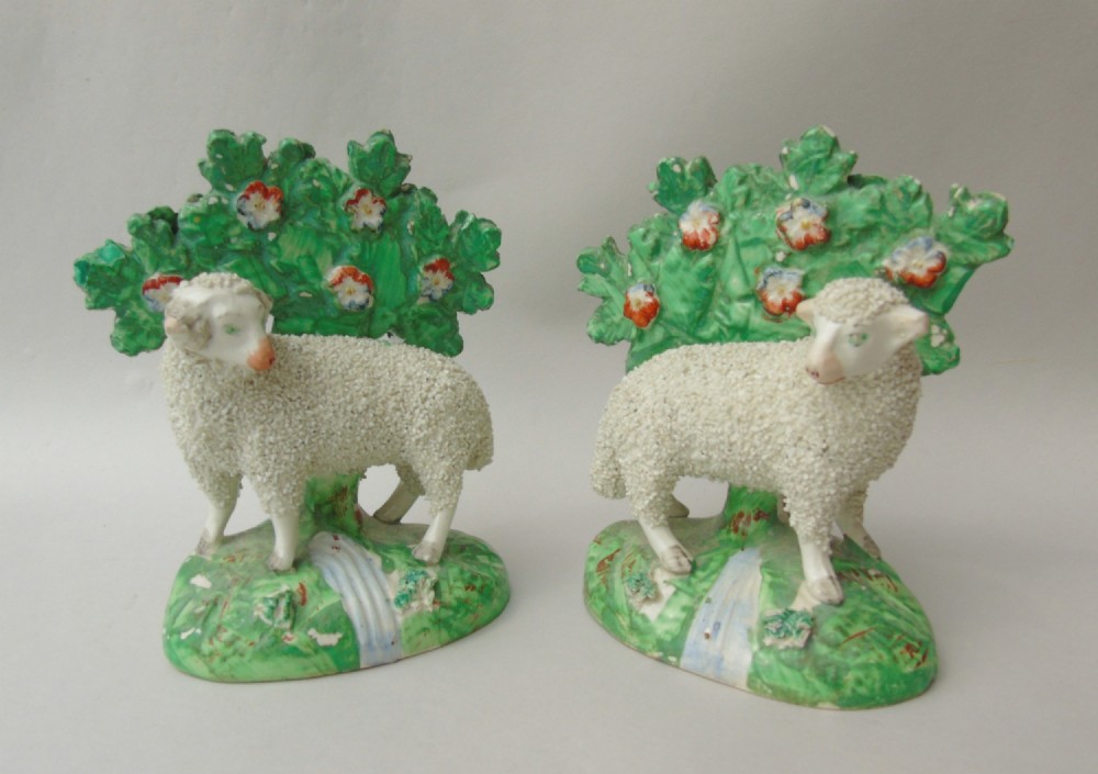 Pretty Pair of Antique Staffordshire Lambs