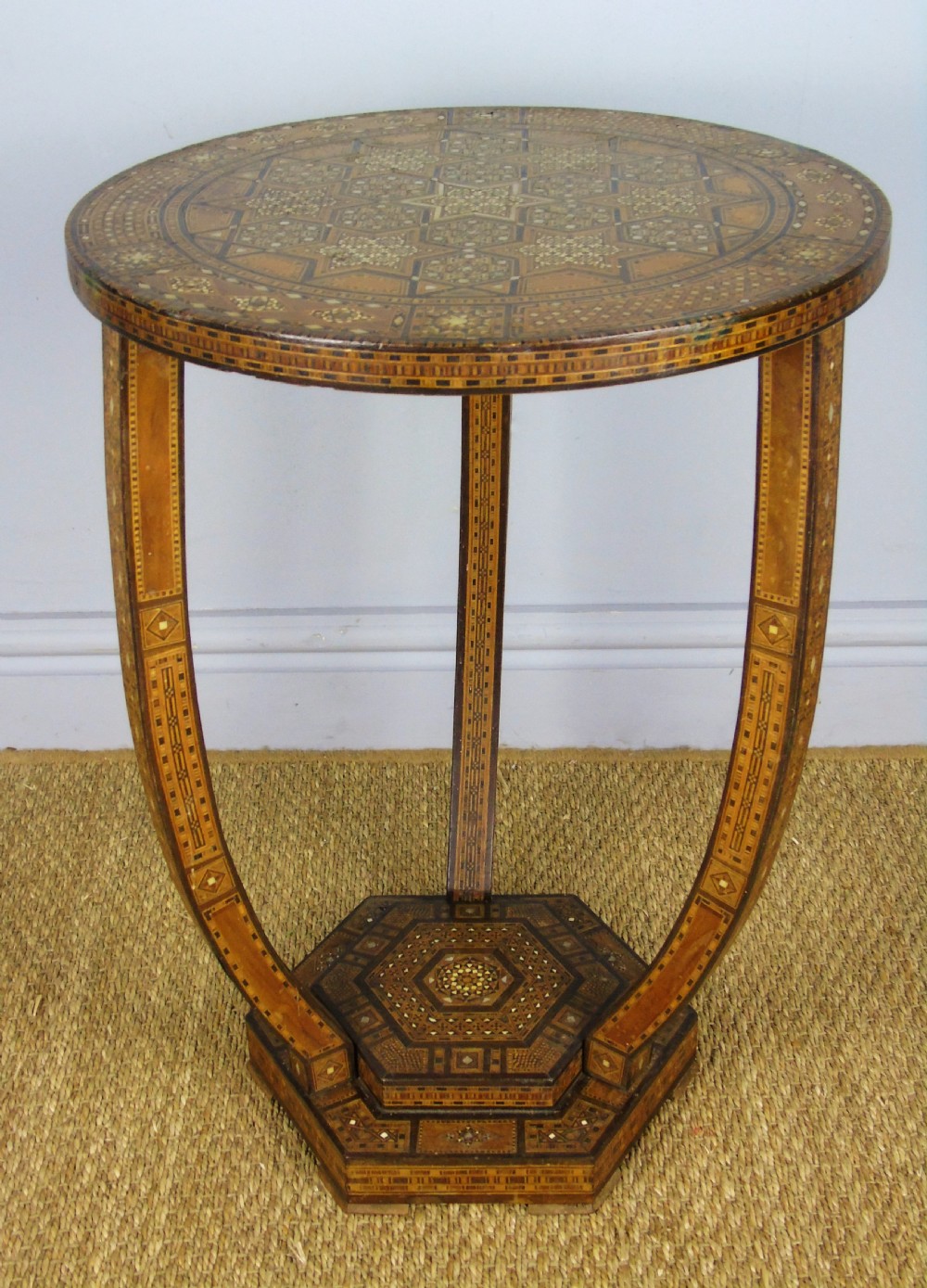 Superb Early 20th Century Syrian Specimen Wood & Mother of Pearl Inlaid Table View II