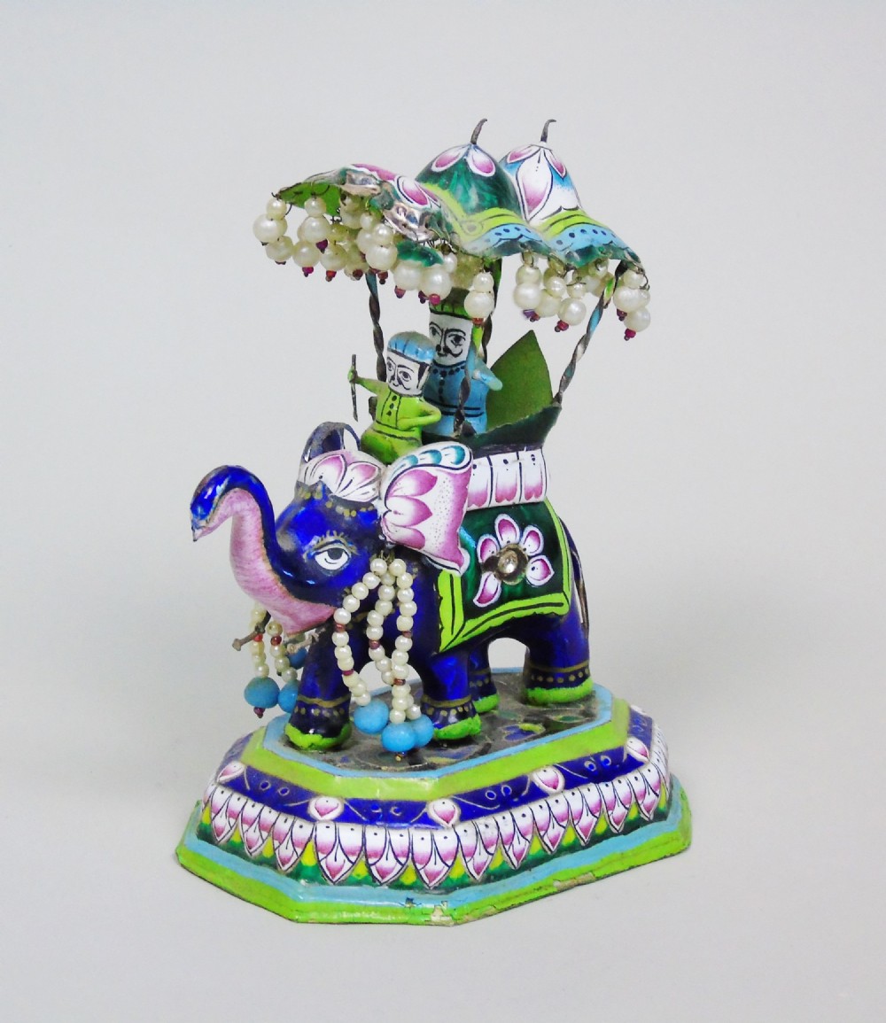Antique Indian Elephant With Houdah White Metal And Hardstone