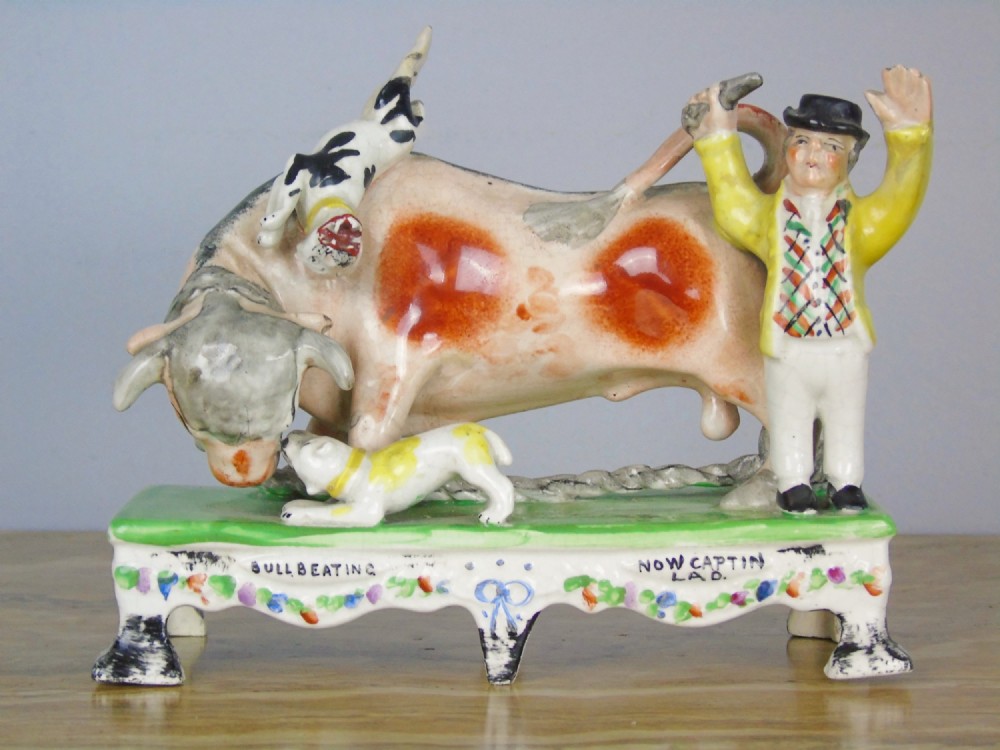 Rare Bull Baiting Staffordshire Figure Obadiah Sherratt