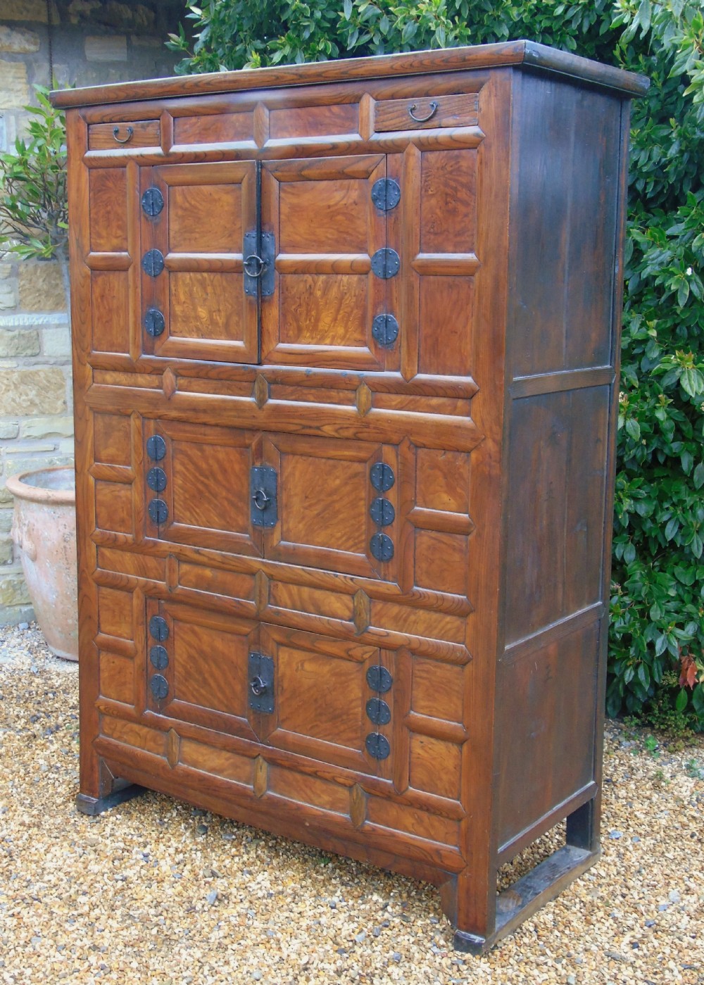 Beautiful Antique Elm Eastern Cabinet View V