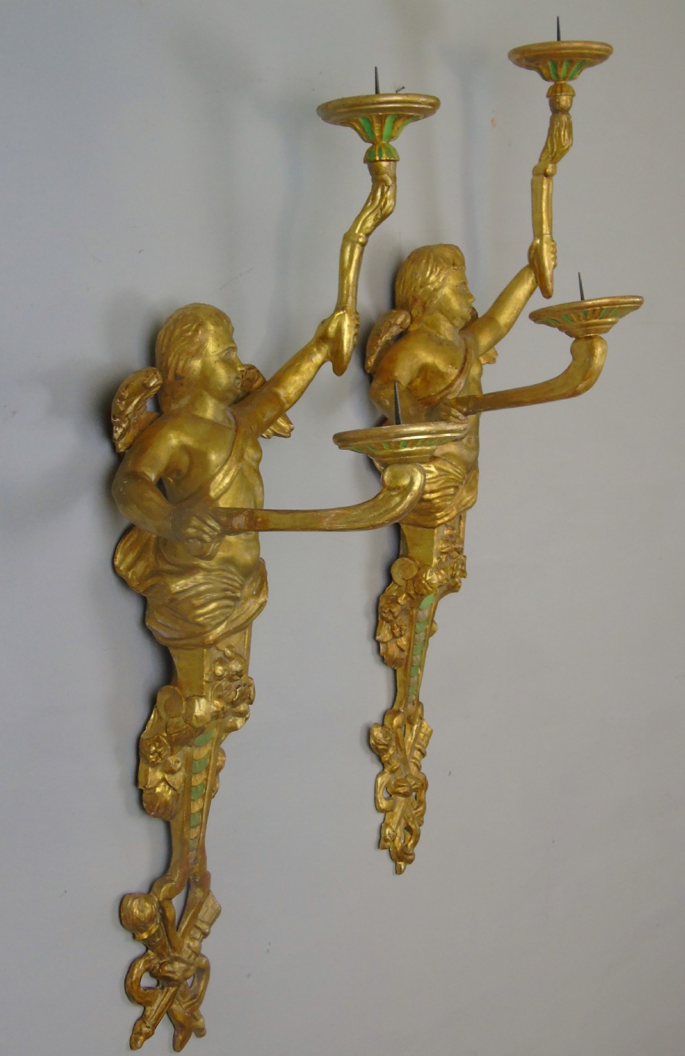 Pair of Italian Carved Giltwood Cherub Wall Candle Sconce View IV