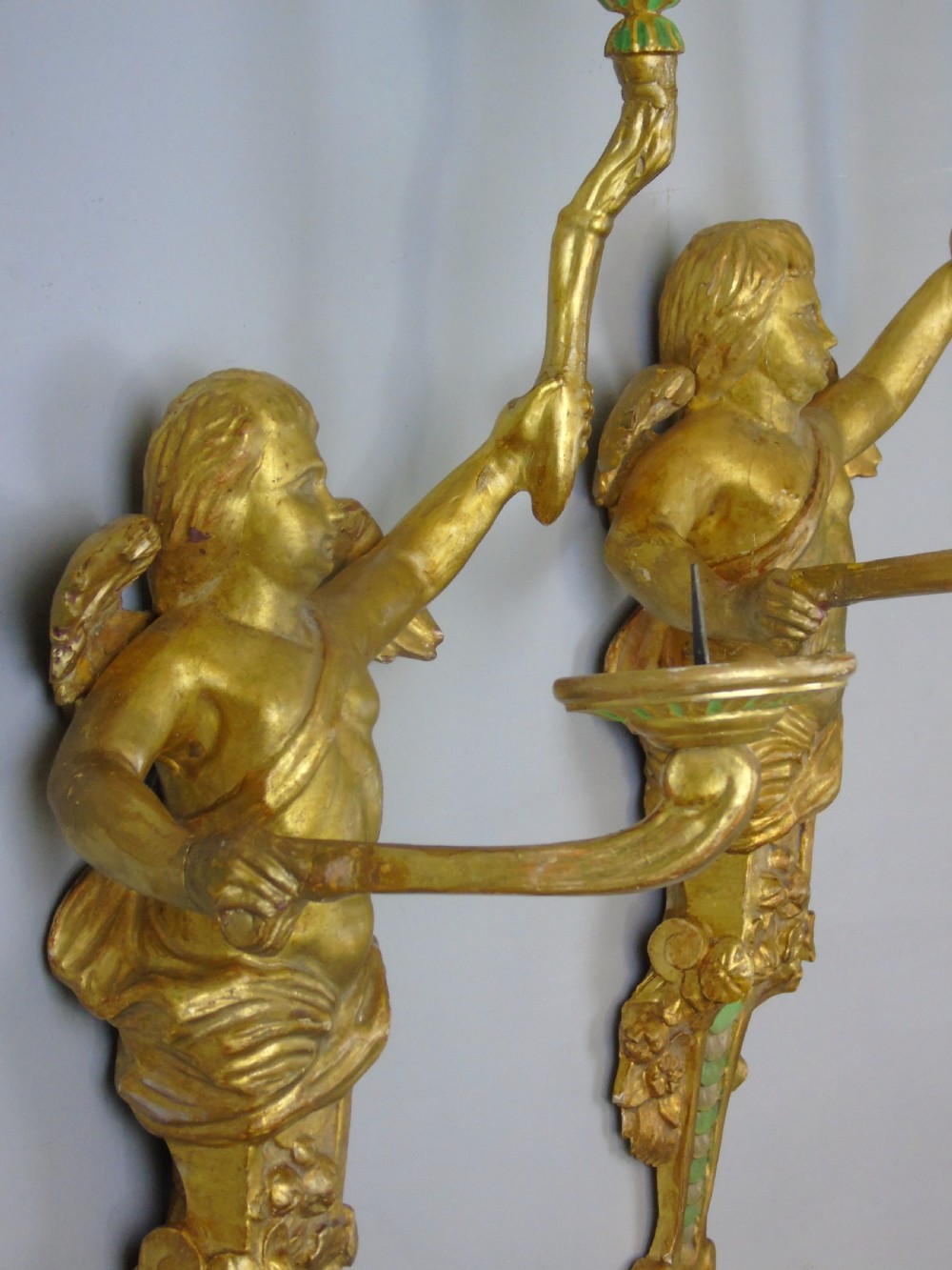 Pair of Italian Carved Giltwood Cherub Wall Candle Sconce View V