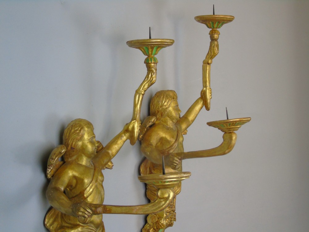 Pair of Italian Carved Giltwood Cherub Wall Candle Sconce View VIII