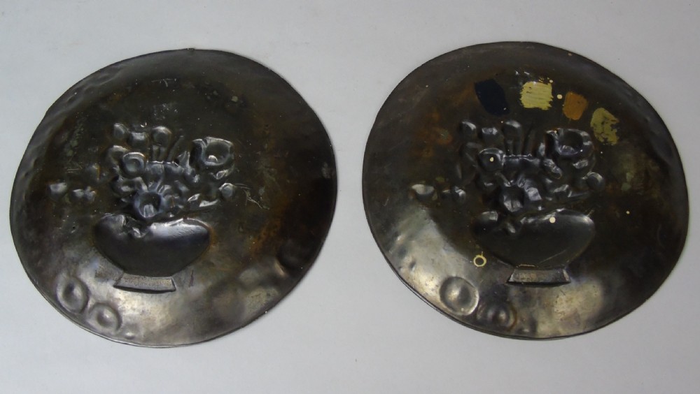 Antique Pair Japanese Enamelled Metal Dishes Meiji Period View VII