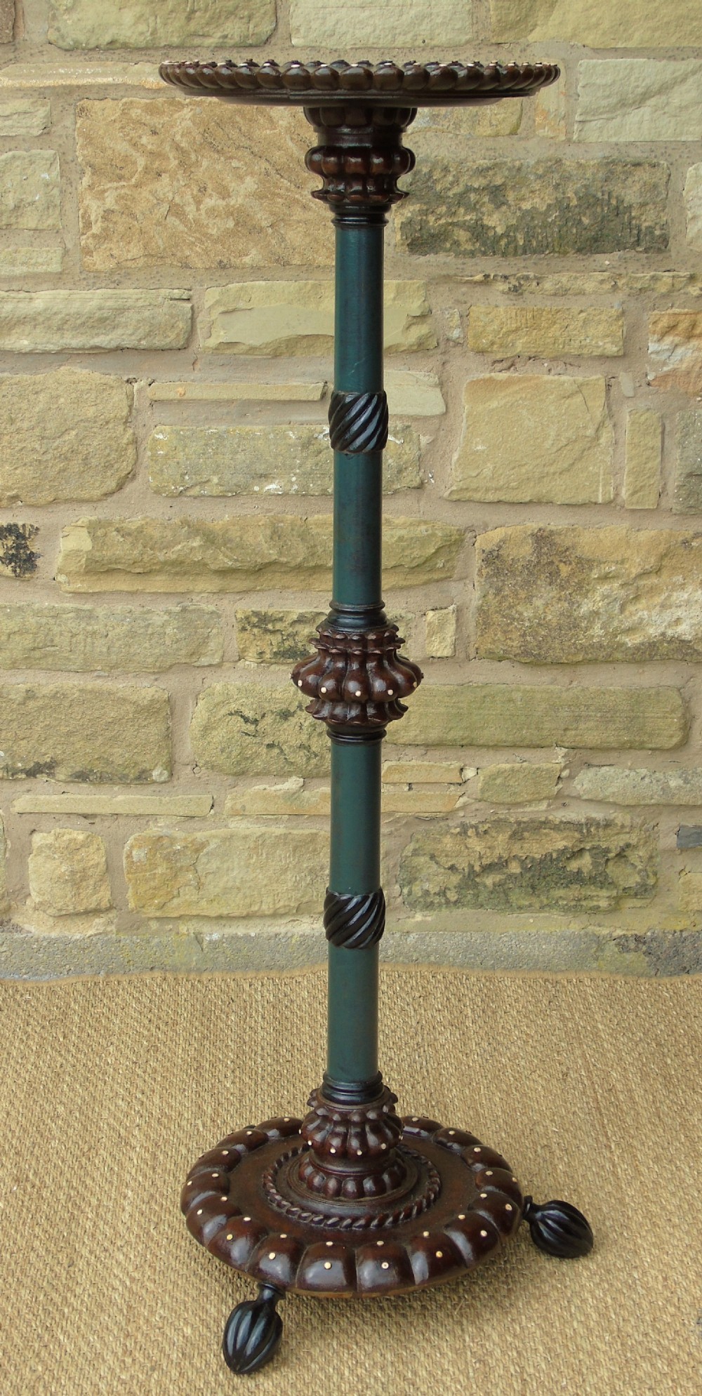 Rare Indian Raj Studded & Ebonised Display Pedestal