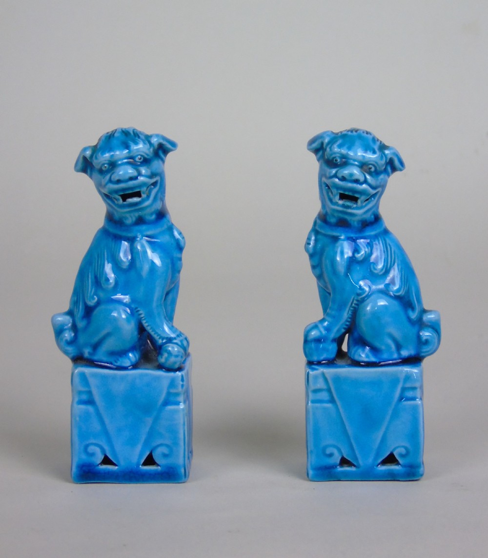 Antique Chinese Blue Glaze Fo Dogs View II