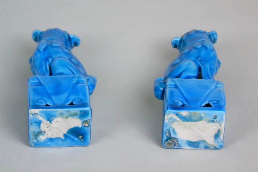 Antique Chinese Blue Glaze Fo Dogs View V