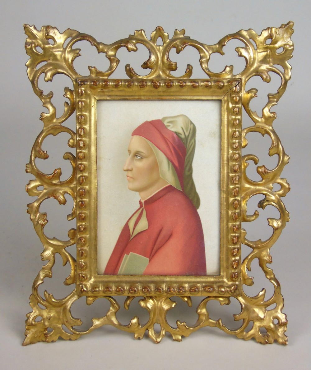Good Antique Italian Portrait of Dante in Florentine Frame 