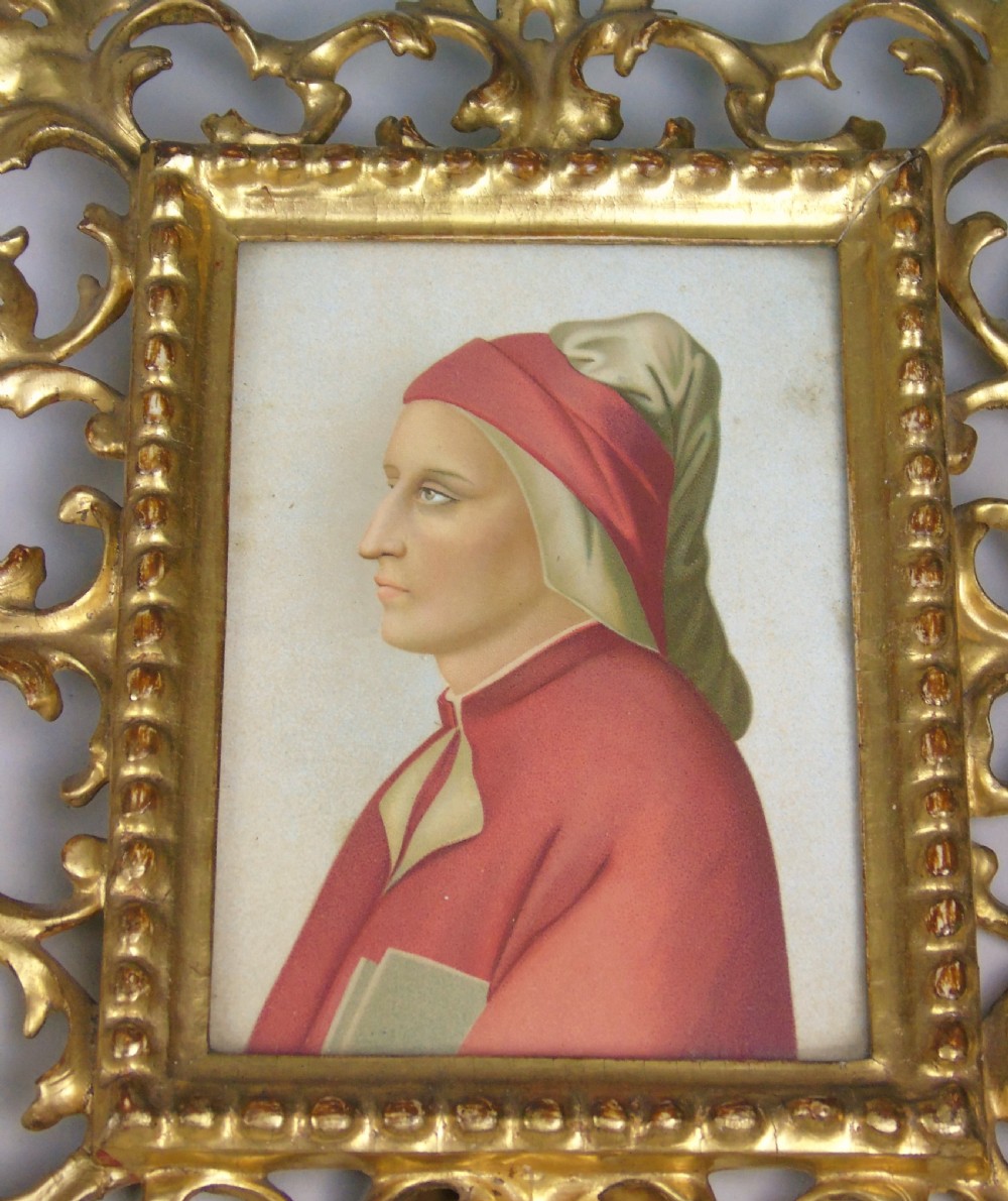 Good Antique Italian Portrait of Dante in Florentine Frame  View III