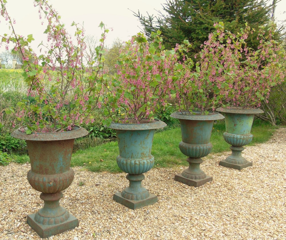 Rare Set of 4 Victorian Cast Iron Garden Urns