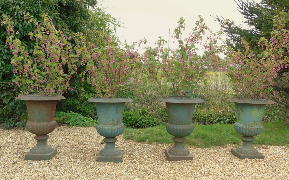 Rare Set of 4 Victorian Cast Iron Garden Urns View II