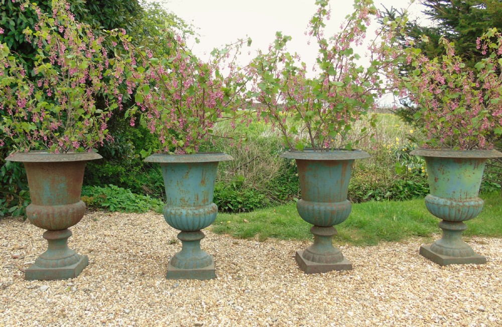 Rare Set of 4 Victorian Cast Iron Garden Urns View IV