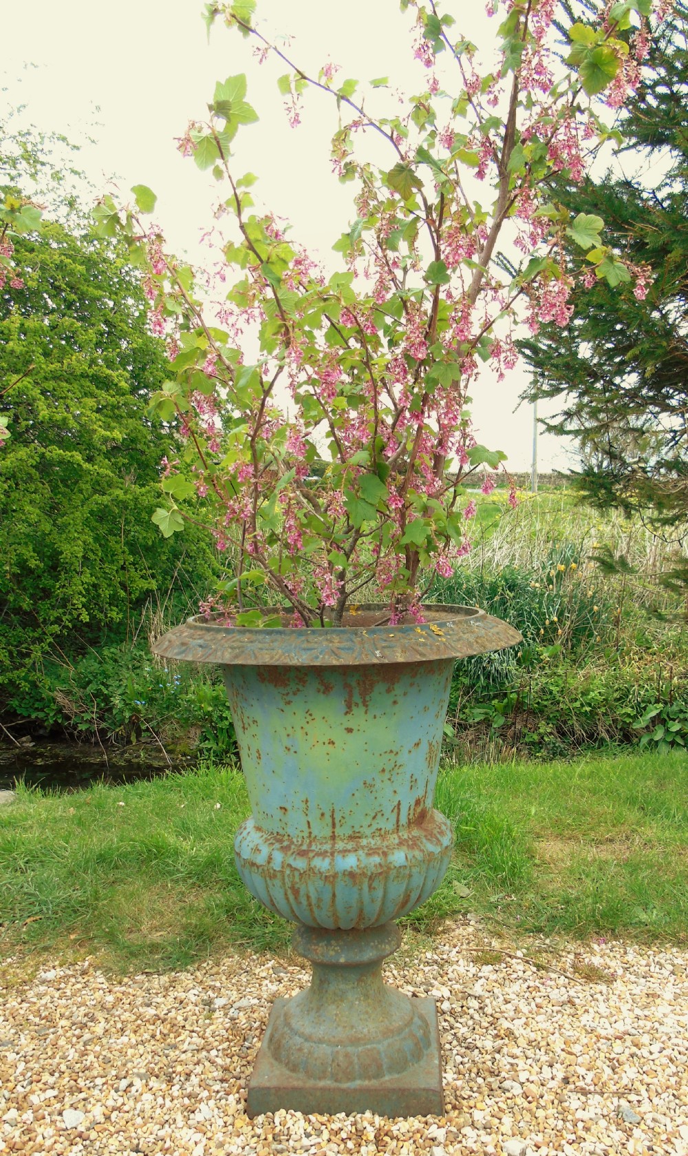 Rare Set of 4 Victorian Cast Iron Garden Urns View V