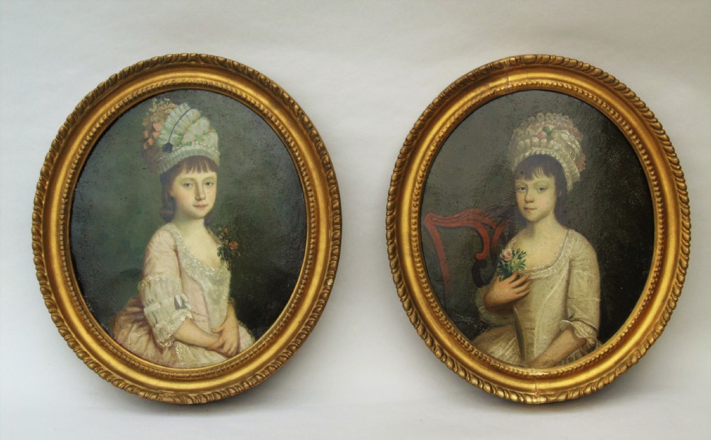 Good Pair of Early Georgian Portraits Sisters British School