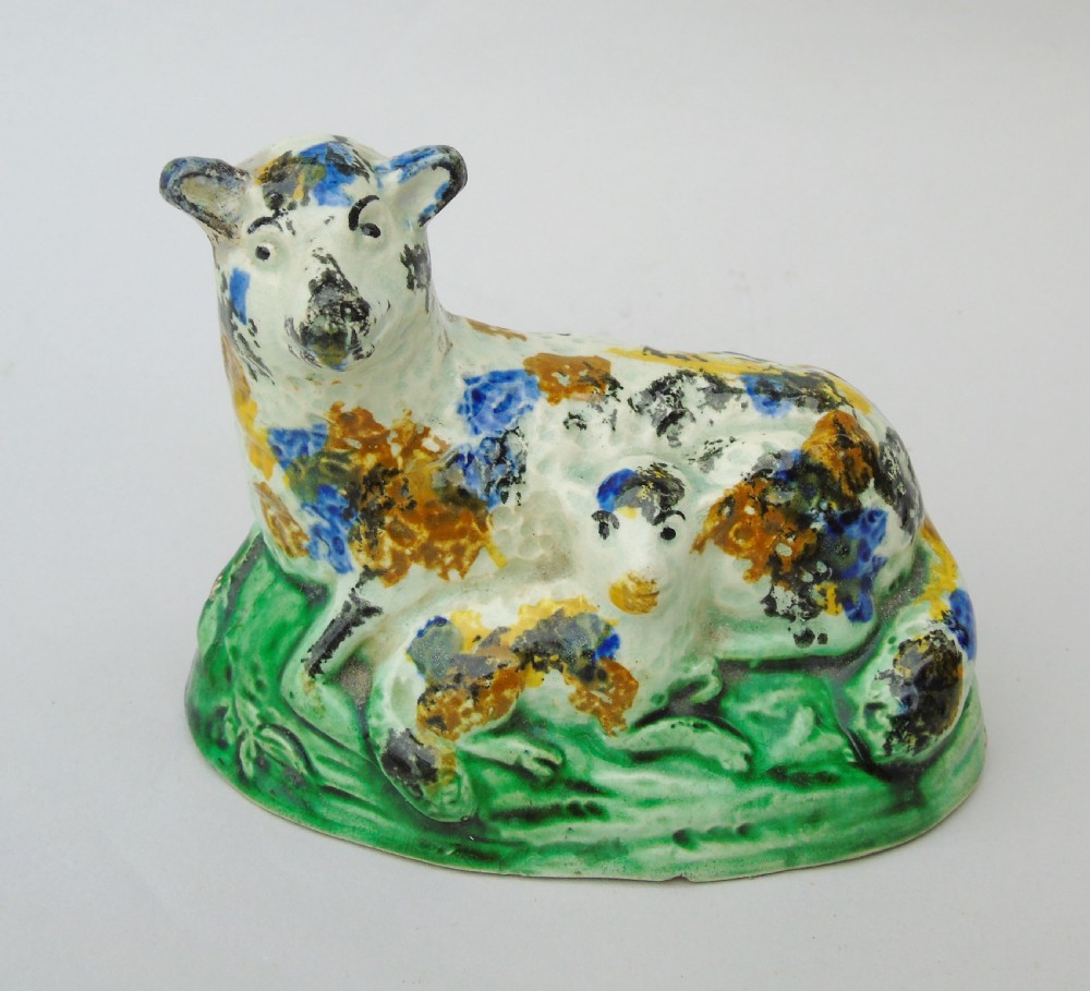Early Prattware Sheep & Lamb Staffordshire Pottery