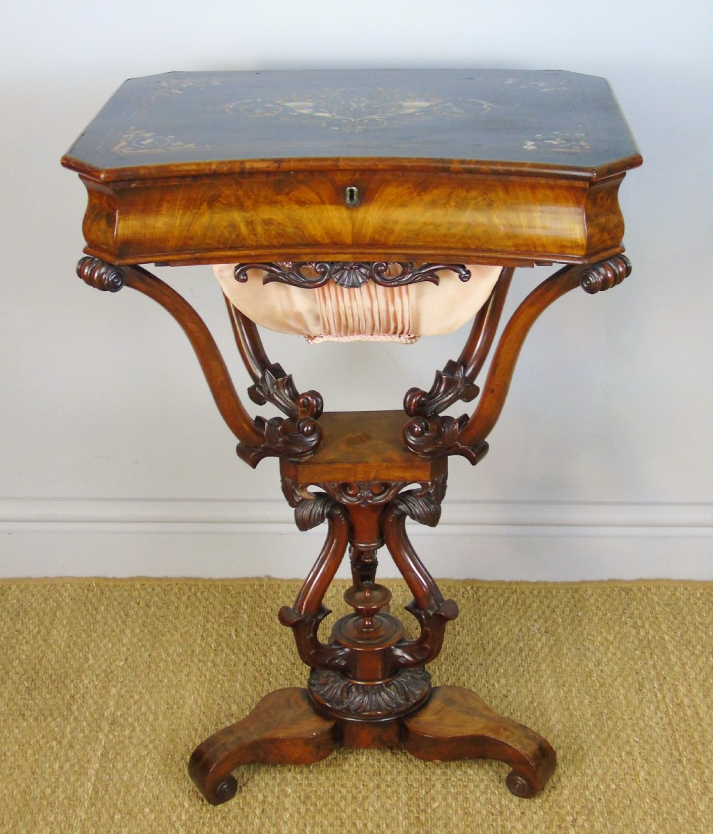 Good 19th Century Mahogany Ebonised & Mother of Pearl Inlaid Sewing Table