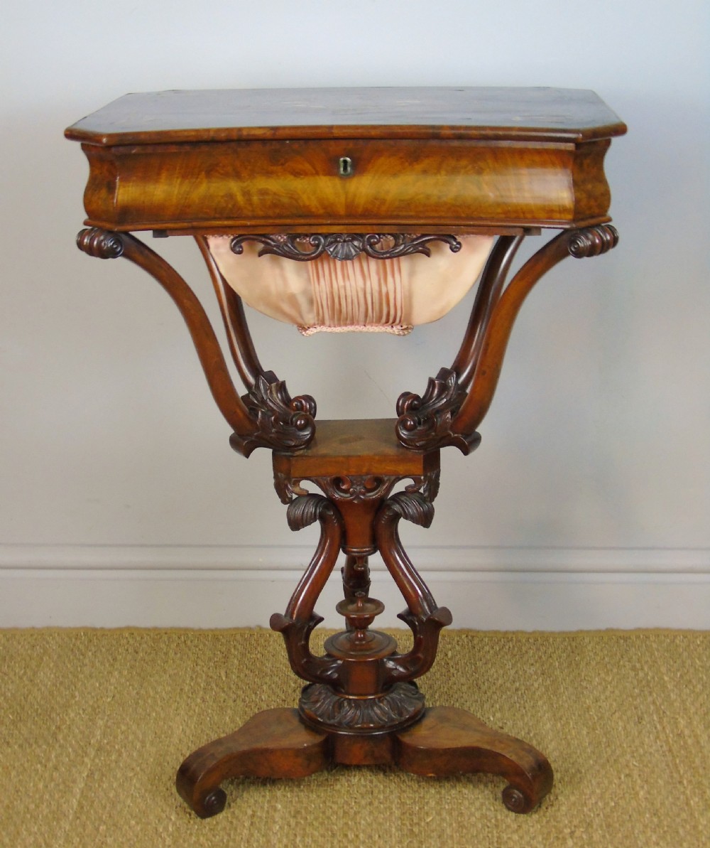 Good 19th Century Mahogany Ebonised & Mother of Pearl Inlaid Sewing Table View II